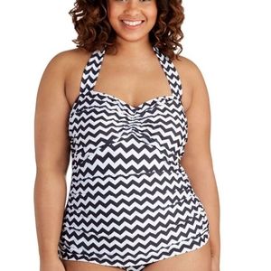 Esther Williams black and white Chevron one piece halter swimsuit size 18